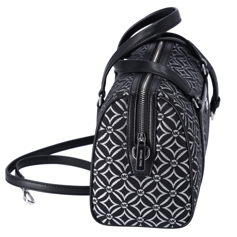 Michael Kors Jet Set Medium Duffle Bag Black Silver Logo Silver Metallic - Picture 4 of 4
